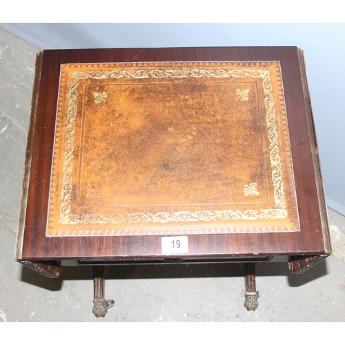 19 - A small leather topped side table and a vintage style white painted cheval mirror, approx 157cm tall