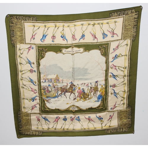 200 - A vintage Hermes of Paris silk scarf, Les Plaisirs du Froid, designed by Hugo Grygkar, approx 87cm x... 