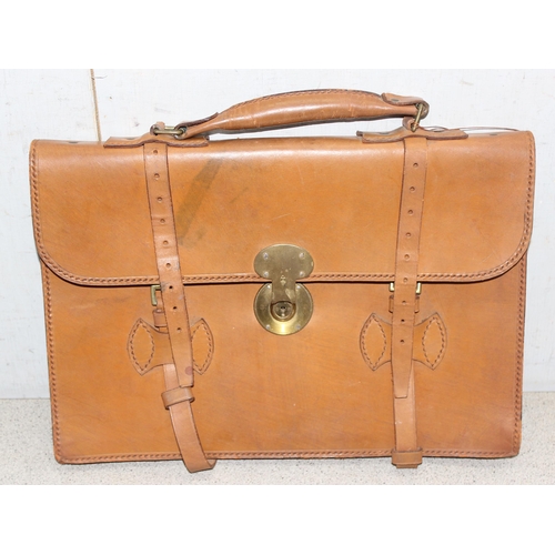 201 - Mixed leather to include two collar boxes and a vintage brown leather satchel with brass lock