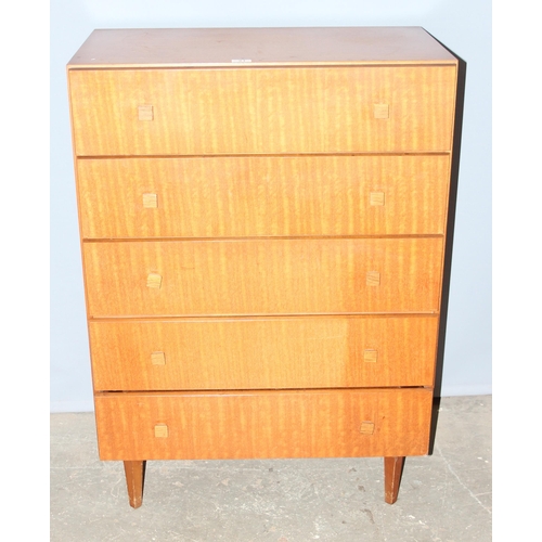 21 - A retro Meredew 5 drawer chest of drawers, approx 76cm wide x 46cm deep x 107cm tall