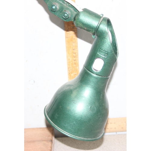 230 - Mid century industrial Med-Flex green painted adjustable Lathe lamp mounted on wooden block