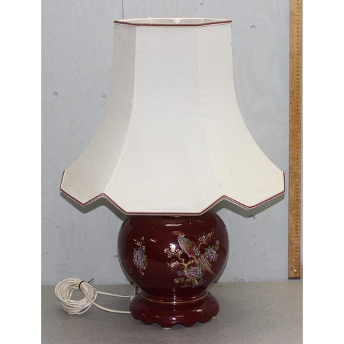 232 - A vintage Oriental style pottery table lamp with shade, approx 70cm tall