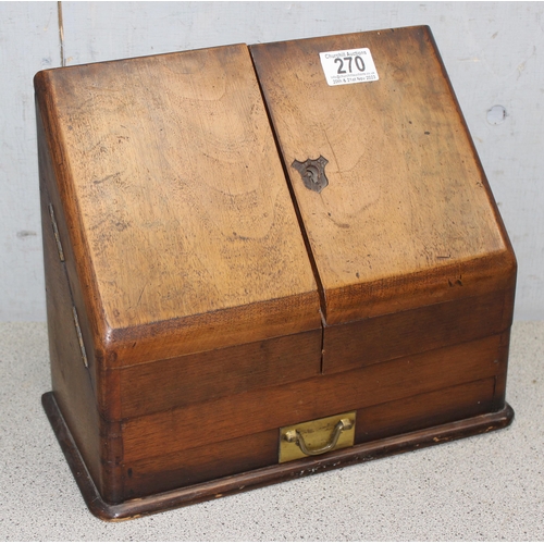 270 - Antique mahogany stationery box with internal waterfall letter rack