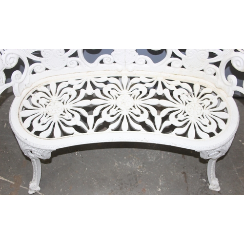 307 - A vintage Coalbrookdale style white painted 2 seater garden bench or love seat, all aluminium, the b... 