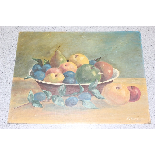 407 - B. Knott (XX), 5 assorted mid-century oil on board paintings depicting still life and landscapes, on... 