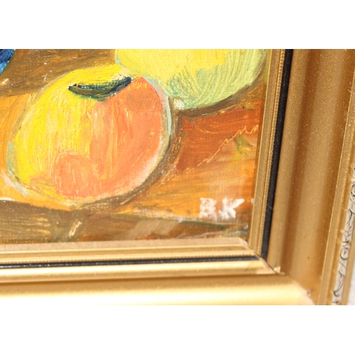 407 - B. Knott (XX), 5 assorted mid-century oil on board paintings depicting still life and landscapes, on... 