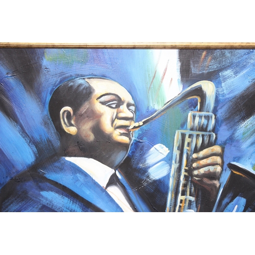 413 - R. Kingman (XX), large oil on canvas of a Jazz Saxophonist, signed lower right, approx 70cm x 59cm i... 