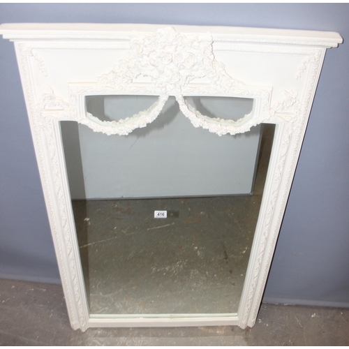 416 - A large Regency style white painted overmantel mirror with decorative floral swags, approx 120cm x 8... 