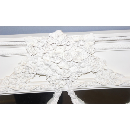 416 - A large Regency style white painted overmantel mirror with decorative floral swags, approx 120cm x 8... 