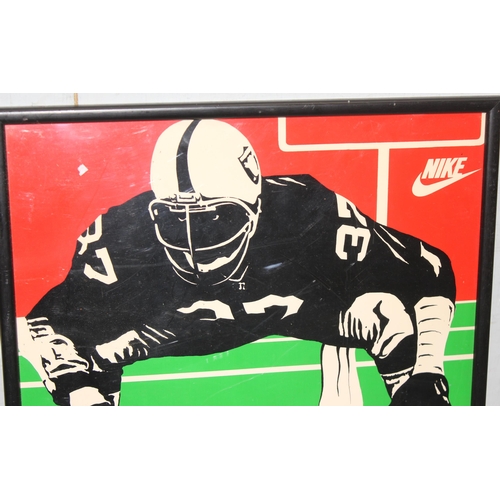 418 - Retro Nike American football framed poster approx. 41cm W x 41cm H