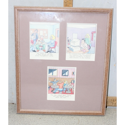 422 - 2 framed comic strip pictures, approx 34cm x 39cm