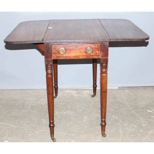 48 - A 19th century mahogany dropleaf work table with turned legs and drawer, approx 90cm wide x 76cm dee... 