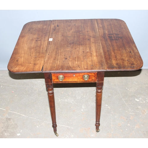 48 - A 19th century mahogany dropleaf work table with turned legs and drawer, approx 90cm wide x 76cm dee... 