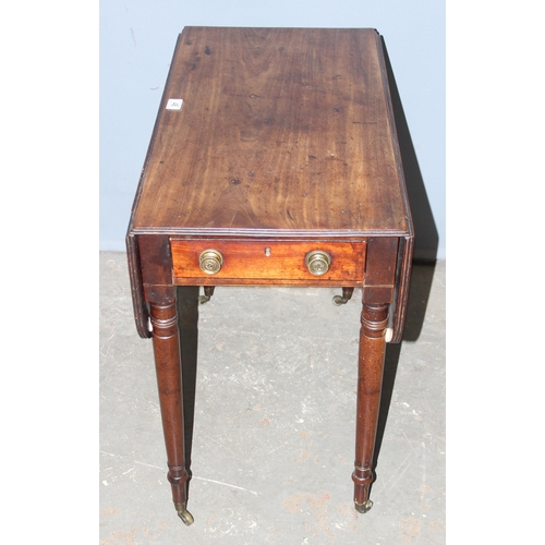 48 - A 19th century mahogany dropleaf work table with turned legs and drawer, approx 90cm wide x 76cm dee... 