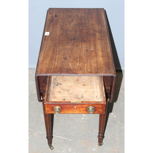 48 - A 19th century mahogany dropleaf work table with turned legs and drawer, approx 90cm wide x 76cm dee... 