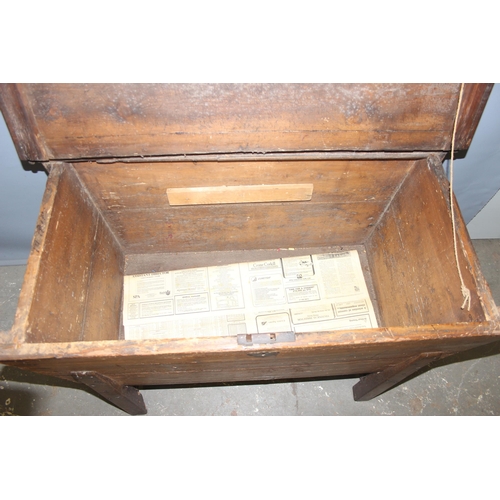 49 - An antique stained pine dough bin on legs, with lid, approx 103cm wide x 54cm deep x 78cm tall