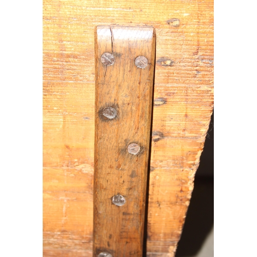 49 - An antique stained pine dough bin on legs, with lid, approx 103cm wide x 54cm deep x 78cm tall