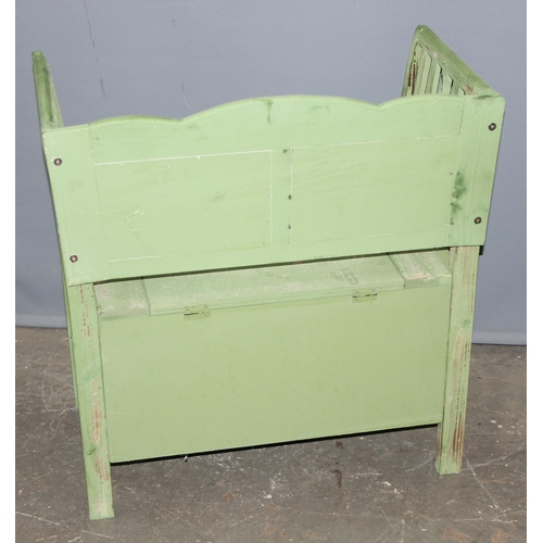 51 - A vintage hall bench of window seat with distressed green painted finish, approx 79cm wide x 44cm de... 