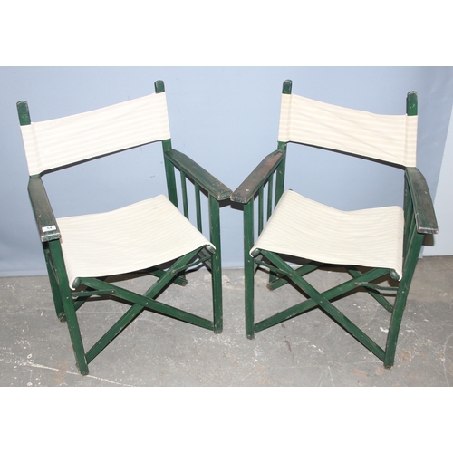 54 - 2 green painted wooden and canvas directors chairs