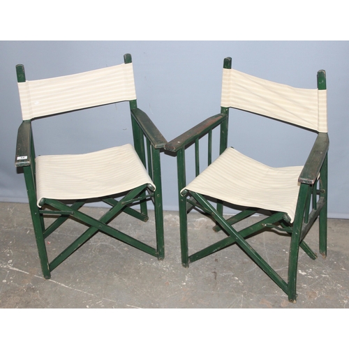 54 - 2 green painted wooden and canvas directors chairs