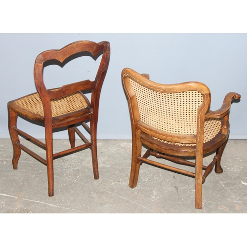 66 - 2 antique wooden framed and bergere seated chairs