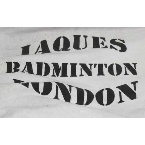 708 - Jacques of London badminton set to include net, rackets and a tube of shuttlecocks