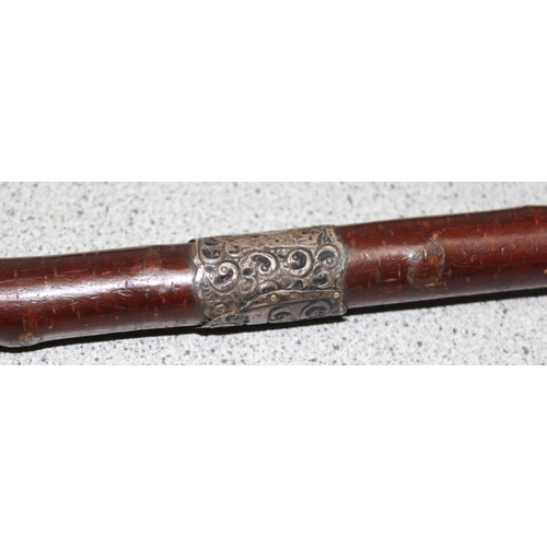 1621 - 2 bentwood walking sticks, 1 with silver collar