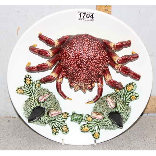 1704 - A vintage Palissy Majolica style crab plate, approx 30cm in diameter