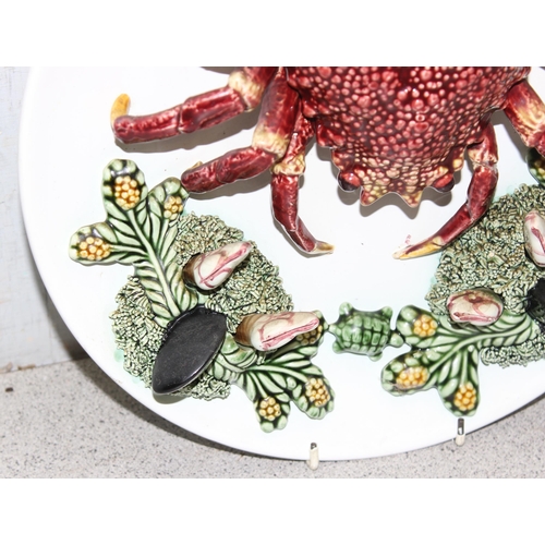 1704 - A vintage Palissy Majolica style crab plate, approx 30cm in diameter