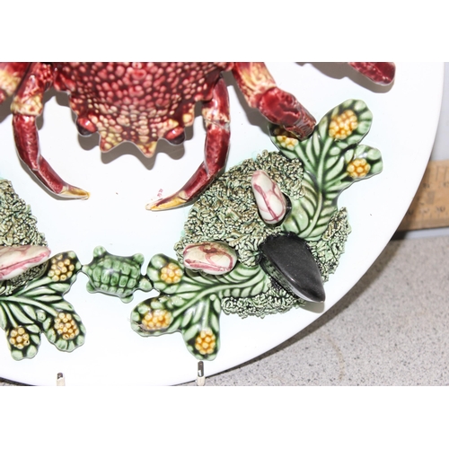 1704 - A vintage Palissy Majolica style crab plate, approx 30cm in diameter