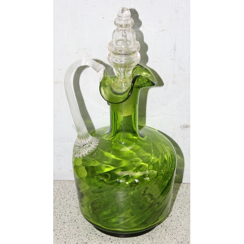 1708 - 8 assorted vintage green glass decanters, carafes, bottles etc