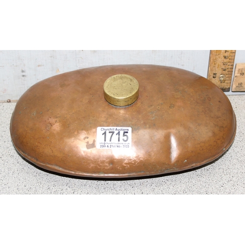 1715 - A vintage copper hot water bottle, approx 28cm wide