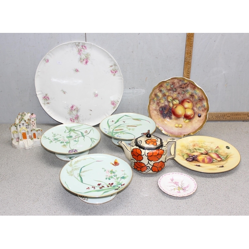 1729 - Qty of ceramics to include a G. Delaney hand painted still life fruit scene plate and 3 Minton tazza... 