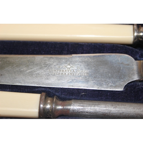 1079 - A vintage boxed 5 piece carving set with Ivorine handles by Humphreys & Company of Sheffield, ideal ... 