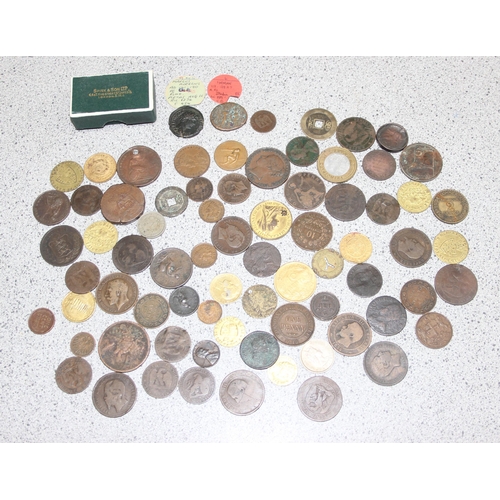 1249 - A qty of assorted interesting antique and later copper and other coins, medallions and tokens, to in... 