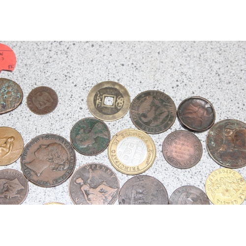 1249 - A qty of assorted interesting antique and later copper and other coins, medallions and tokens, to in... 