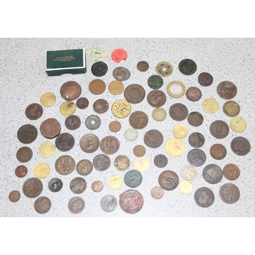 1249 - A qty of assorted interesting antique and later copper and other coins, medallions and tokens, to in... 