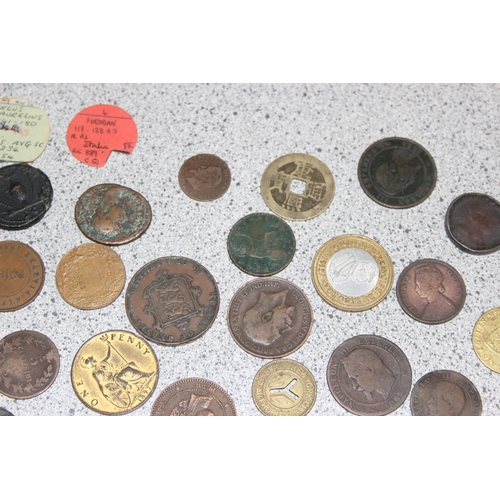 1249 - A qty of assorted interesting antique and later copper and other coins, medallions and tokens, to in... 