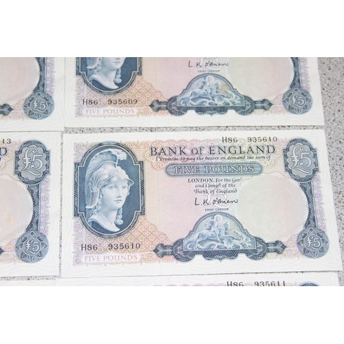 1261 - Great Britain Banknotes, A run of 6 consecutive serial numbered Five (£5) Pounds banknotes- O'Brien ... 