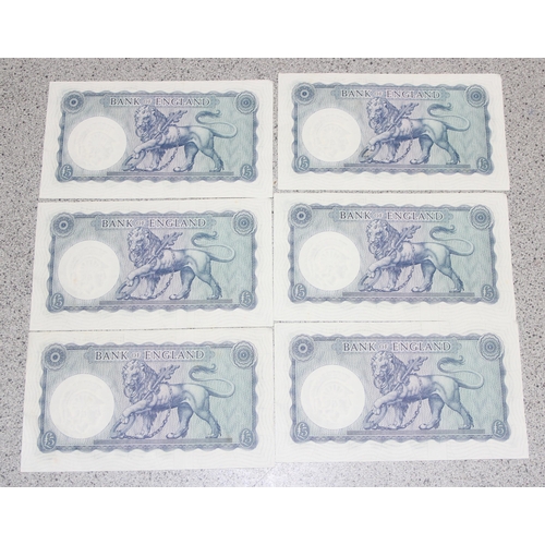 1261 - Great Britain Banknotes, A run of 6 consecutive serial numbered Five (£5) Pounds banknotes- O'Brien ... 