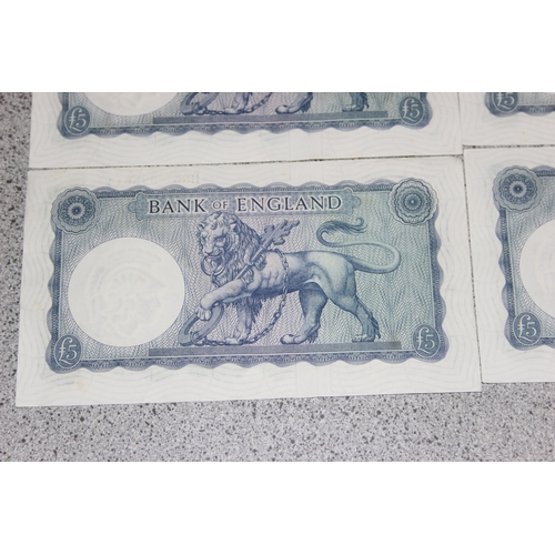 1261 - Great Britain Banknotes, A run of 6 consecutive serial numbered Five (£5) Pounds banknotes- O'Brien ... 