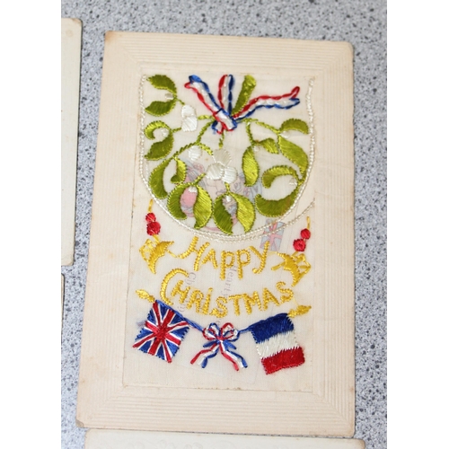 1425 - 5 WW1 period silk postcards, one bearing Lincolnshire regiment crest