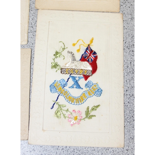 1425 - 5 WW1 period silk postcards, one bearing Lincolnshire regiment crest