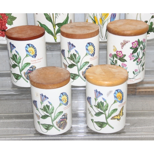 1792A - 9 assorted wooden topped Portmeirion storage jars, 8 Botanic Garden pattern, 1 Pomona