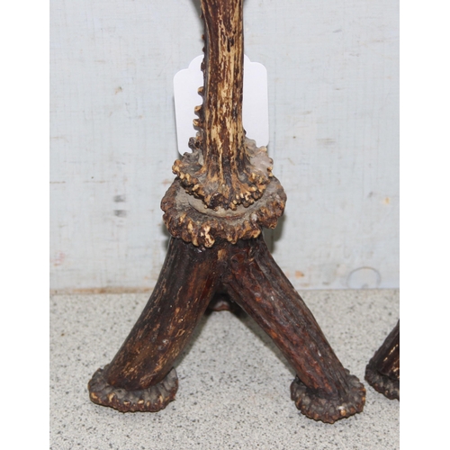 1809 - A pair of vintage carved antler candlesticks, each approx 33cm tall