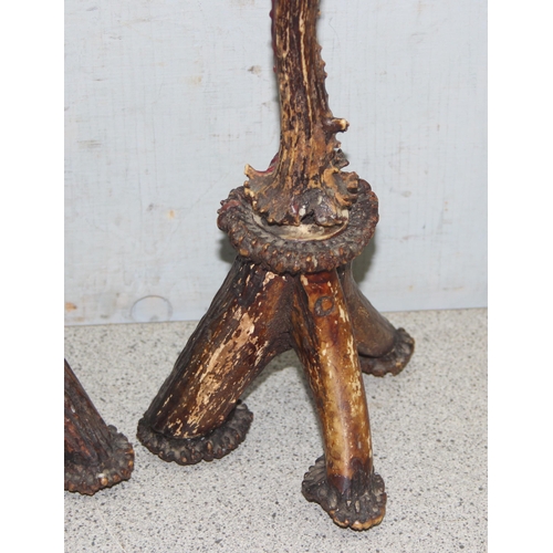 1809 - A pair of vintage carved antler candlesticks, each approx 33cm tall