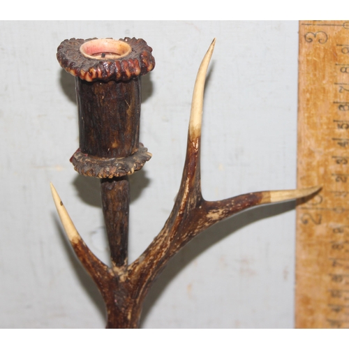 1809 - A pair of vintage carved antler candlesticks, each approx 33cm tall