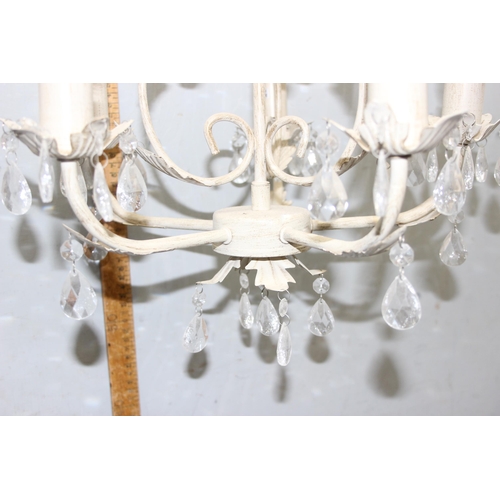 251 - 2 distressed metal and crystal drop chandeliers