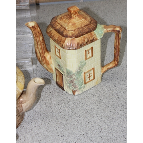 1805A - Qty of cottage ware teapots, biscuit barrels, butter dishes and milk jugs