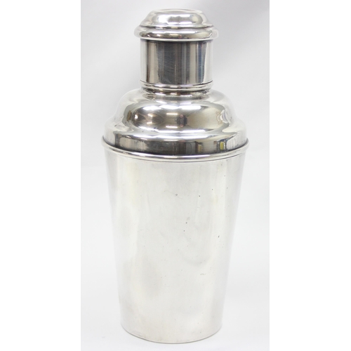 1076 - An Art Deco period silver plated cocktail shaker by Harrods, approx 20cm tall